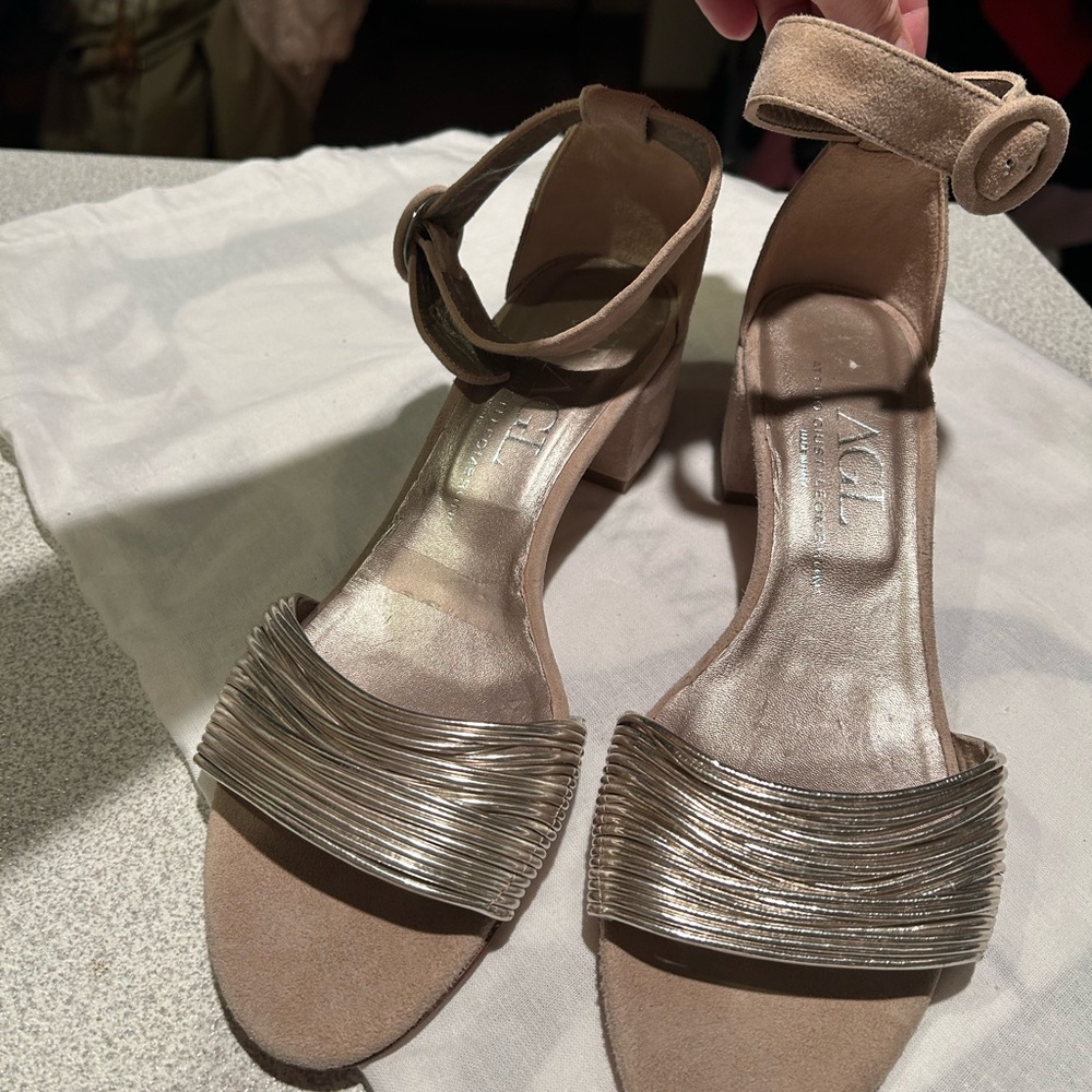 AGL Silver and Tan Heeled Sandals